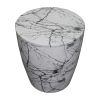 16 Inch Round Accent Side Table; Aluminum Sheet; Faux Marble; Enamel Coating; White; DunaWest - Default