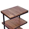 Industrial End Table with 3 Tier Wooden Shelves and Metal Frame; Brown and Black; DunaWest - Default