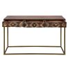 51 Inch 3 Drawer Mango Wood Console Table; Diamond Textured Panels; Metal Frame; Brown; DunaWest - Default