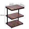 Industrial End Table with 3 Tier Wooden Shelves and Metal Frame; Brown and Black; DunaWest - Default