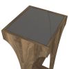 23 Inch Rectangular Glass Top Side Table; Chiseled Arch Panel Legs; Walnut; Smokey Black; DunaWest - Default