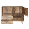 43 Inch Handcrafted Farmhouse Mango Wood Storage Buffet Cabinet with 2 Drawers; Rustic Brown; DunaWest - Default