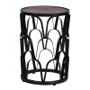 23 Inch End Side Table; Round Mango Wood Top; Lattice Cut Out Iron Frame; Brown; Black; DunaWest - Default