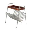 25 Inch Rectangular Metal Frame Side Table; Magazine Rack; Mango Wood Tray Top; Brown; Pewter Gray; DunaWest - Default