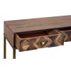 51 Inch 3 Drawer Mango Wood Console Table; Diamond Textured Panels; Metal Frame; Brown; DunaWest - Default