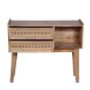 Ryan 35 Inch Cottage Style; 2 Drawer Mango Wood Rectangular Console Table; Cane Rattan Panels; Natural Brown; DunaWest - Default