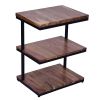 Industrial End Table with 3 Tier Wooden Shelves and Metal Frame; Brown and Black; DunaWest - Default