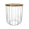 25 Inch Mango Wood Round Side End Accent Table; Tapered Slatted Cage Design; Handcrafted; Natural; Chrome; DunaWest - Default