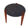 24 Inch Artisanal Round End Side Table; Aluminum Top; Tapered Acacia Wood Legs; Black; Warm Brown; DunaWest - Default