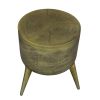 16 Inch Classic Vintage Round 3 Legs Decorative Aluminum Side End Table; Djembe Drum Shape; Antique Brass; DunaWest - Default