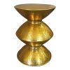 21 Inch Round Aluminum Side End Table with Hammered Embossed Metal Surface and Turned Pedestal Base; Gold Brass Finish; DunaWest - Default