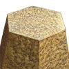 21 Inch Handcrafted Hexagonal Accent Metal End Table with Engraved Details; Aluminum; Antique Brass; DunaWest - Default