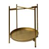 20 Inch High Round Side End Table with 2 Tier Iron Frame; Matte Gold; DunaWest - Default