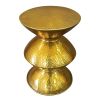 21 Inch Round Aluminum Side End Table with Hammered Embossed Metal Surface and Turned Pedestal Base; Gold Brass Finish; DunaWest - Default