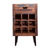 9 Bottle Storage Wine Rack Cabinet with 1 Drawer and Angled Metal Legs; Brown; DunaWest - Default