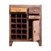 35 Inch 3 Drawer Wooden 15 Bottle Wine Accent Cabinet with 1 Door Storage; Brown; DunaWest - Default