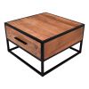 26 Inch Handcrafted Acacia Wood Accent Side End Table; Metal Frame; 1 Drawer; Black and Brown; DunaWest - Default