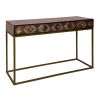 51 Inch 3 Drawer Mango Wood Console Table; Diamond Textured Panels; Metal Frame; Brown; DunaWest - Default