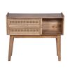 Ryan 35 Inch Cottage Style; 2 Drawer Mango Wood Rectangular Console Table; Cane Rattan Panels; Natural Brown; DunaWest - Default