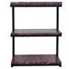 Industrial End Table with 3 Tier Wooden Shelves and Metal Frame; Brown and Black; DunaWest - Default